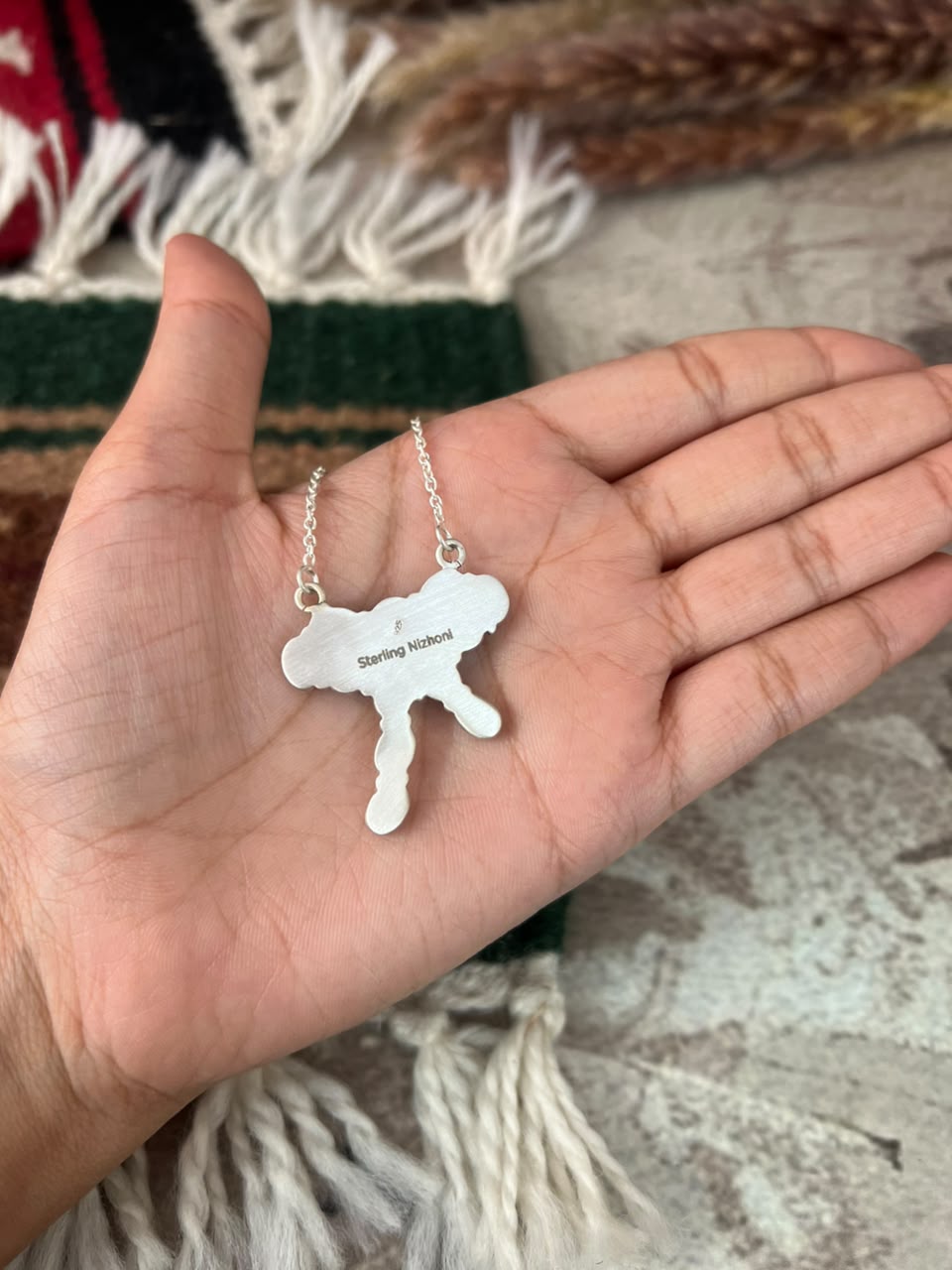 Handmade Sterling Silver White Buffalo with Lapis Necklace Signed Nizhoni