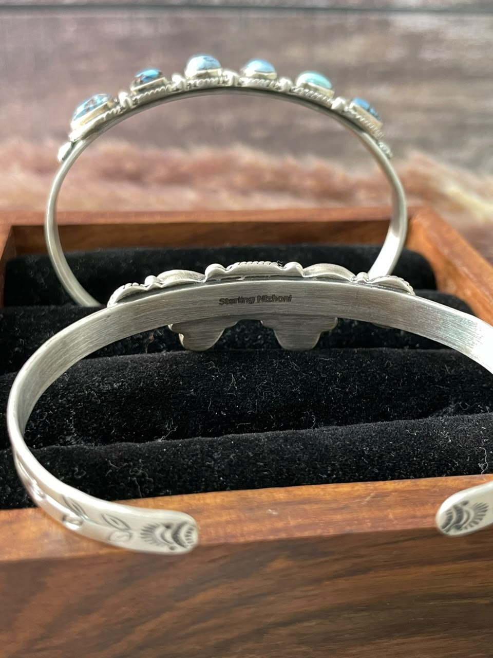 Handmade Sterling Silver Golden Hills Turquoise Cuff Bracelet Signed Nizhoni (1)
