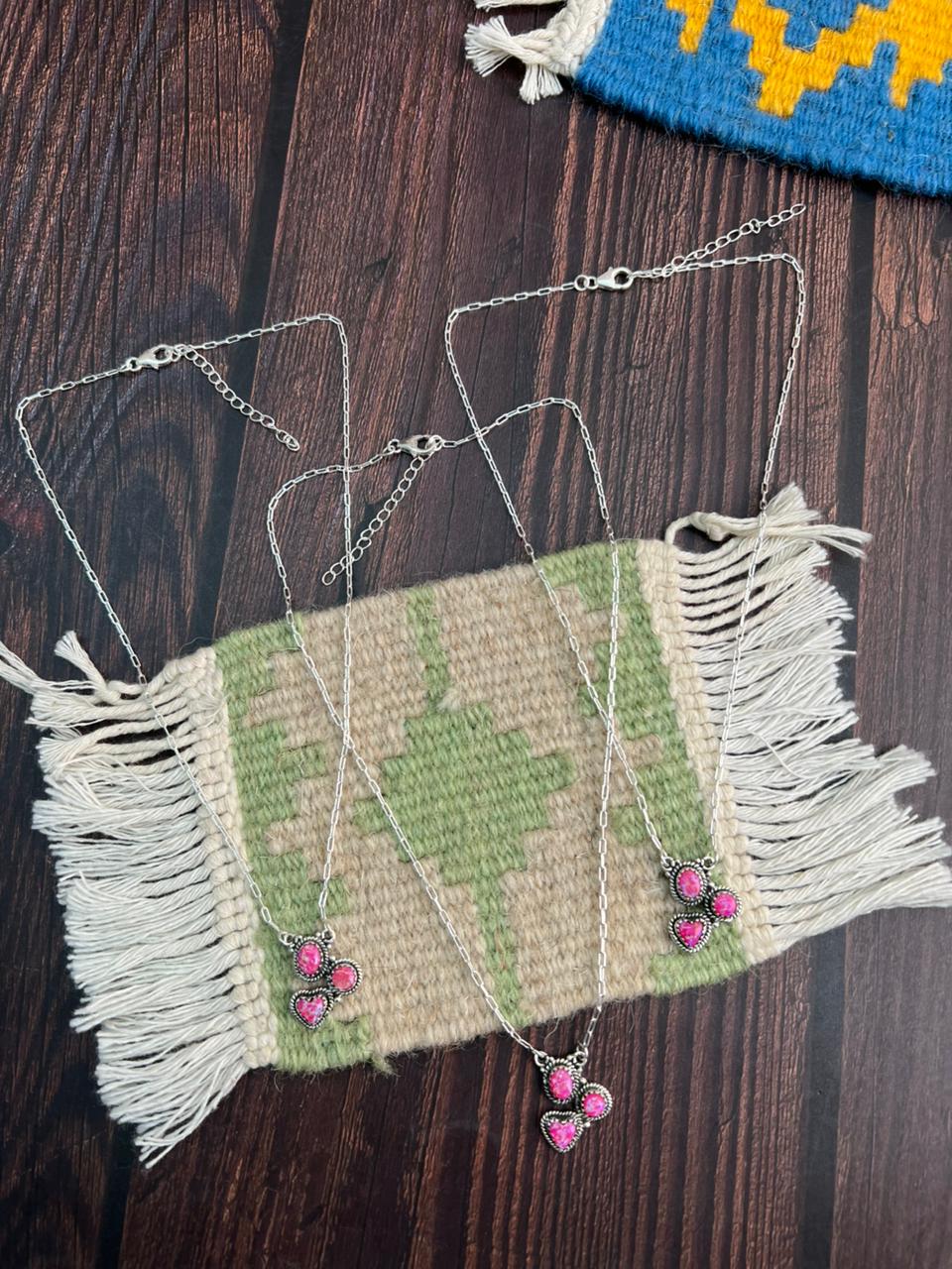 "Heart Collection" Handmade Sterling Silver Hot Pink Necklace "Signed Nizhoni"