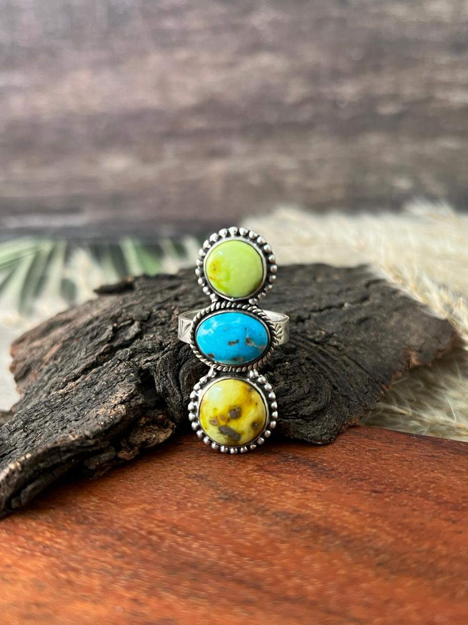 Handmade Sterling Silver Sierra Bella with Palomino Turquoise Collection: Adjustable Ring "Signed Nizhoni"