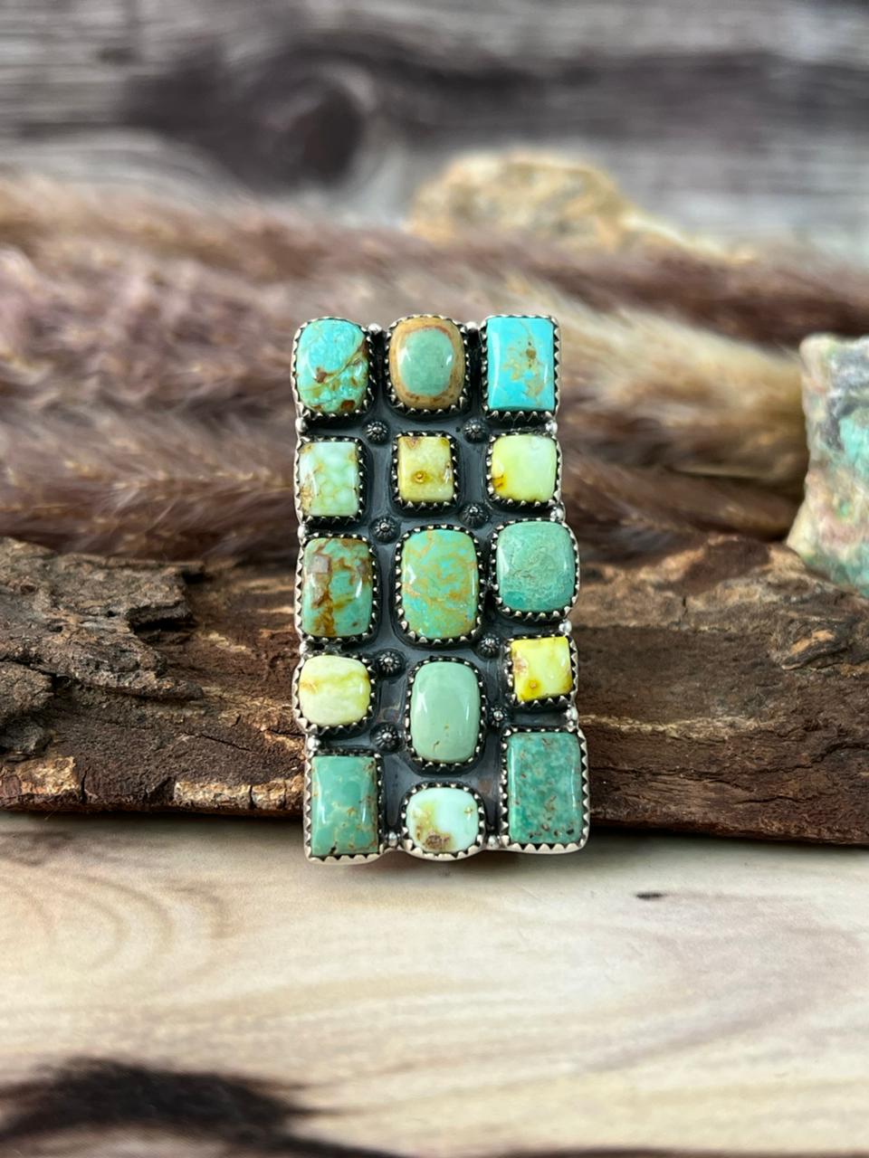 Handmade Sterling Silver Cripple Creek with Palomino Turquoise Bar Adjustable Ring Signed Nizhoni