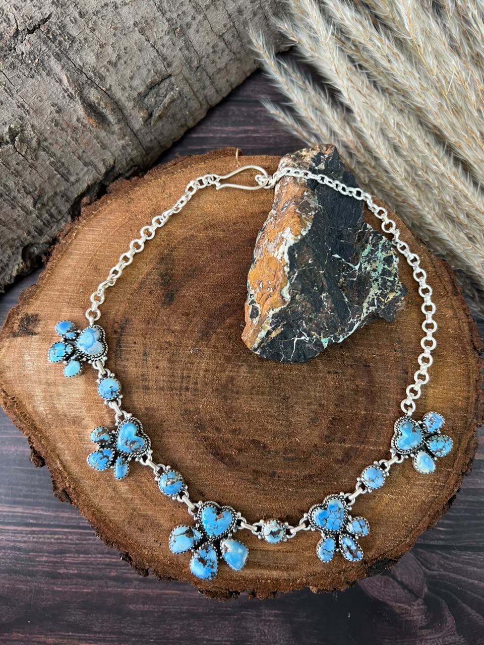Handmade Sterling Silver Golden Hills Turquoise Choker Necklace Signed Nizhoni