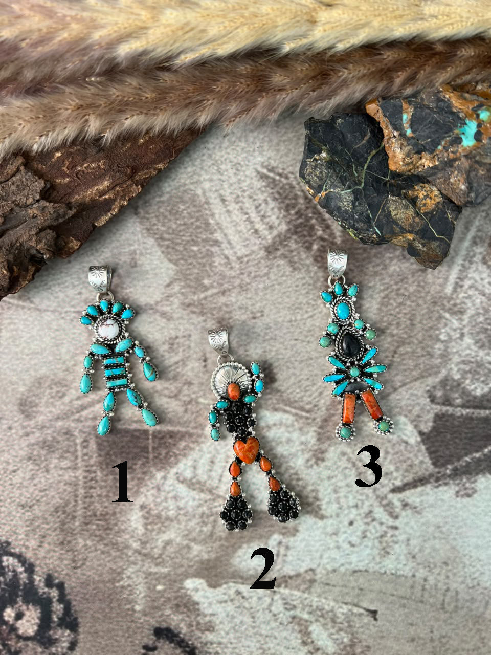 Handmade Sterling Silver Kingman Turquoise with Orange Mojave, White Buffalo and Wildhorse Magnesite Pendant Signed Nizhoni (9)