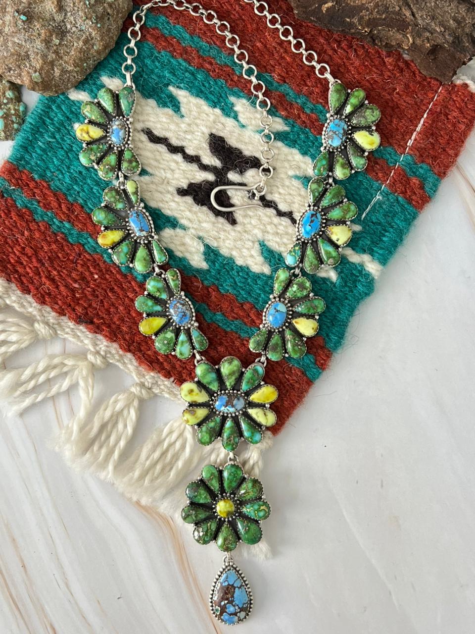 Handmade Sterling Silver Palomino with Golden Hills and Sonoran Mountain Turquoise Necklace "Signed Nizhoni"