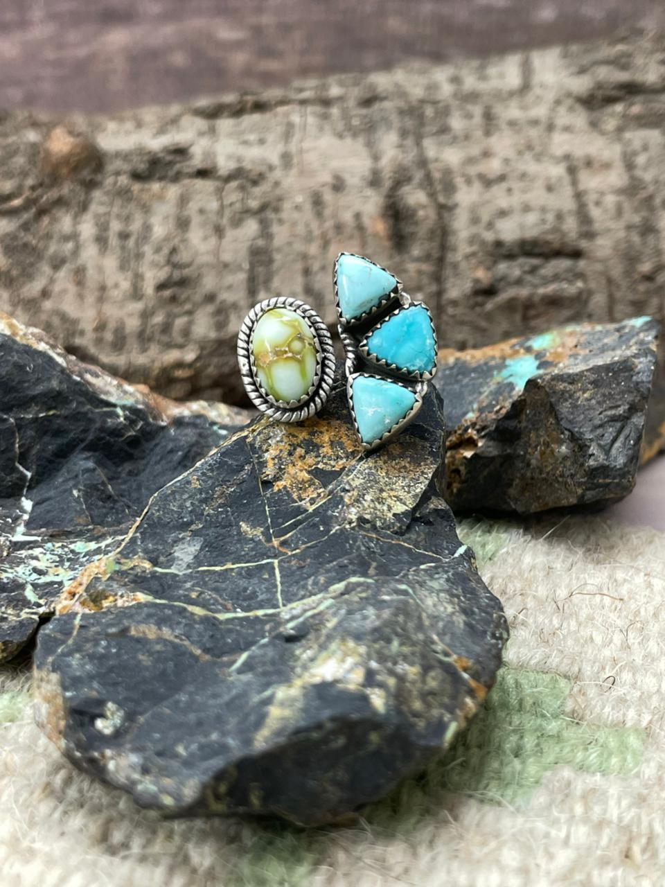 Handmade Sterling Silver Palomino with White Water Adjustable Ring "Signed Nizhoni" (5)