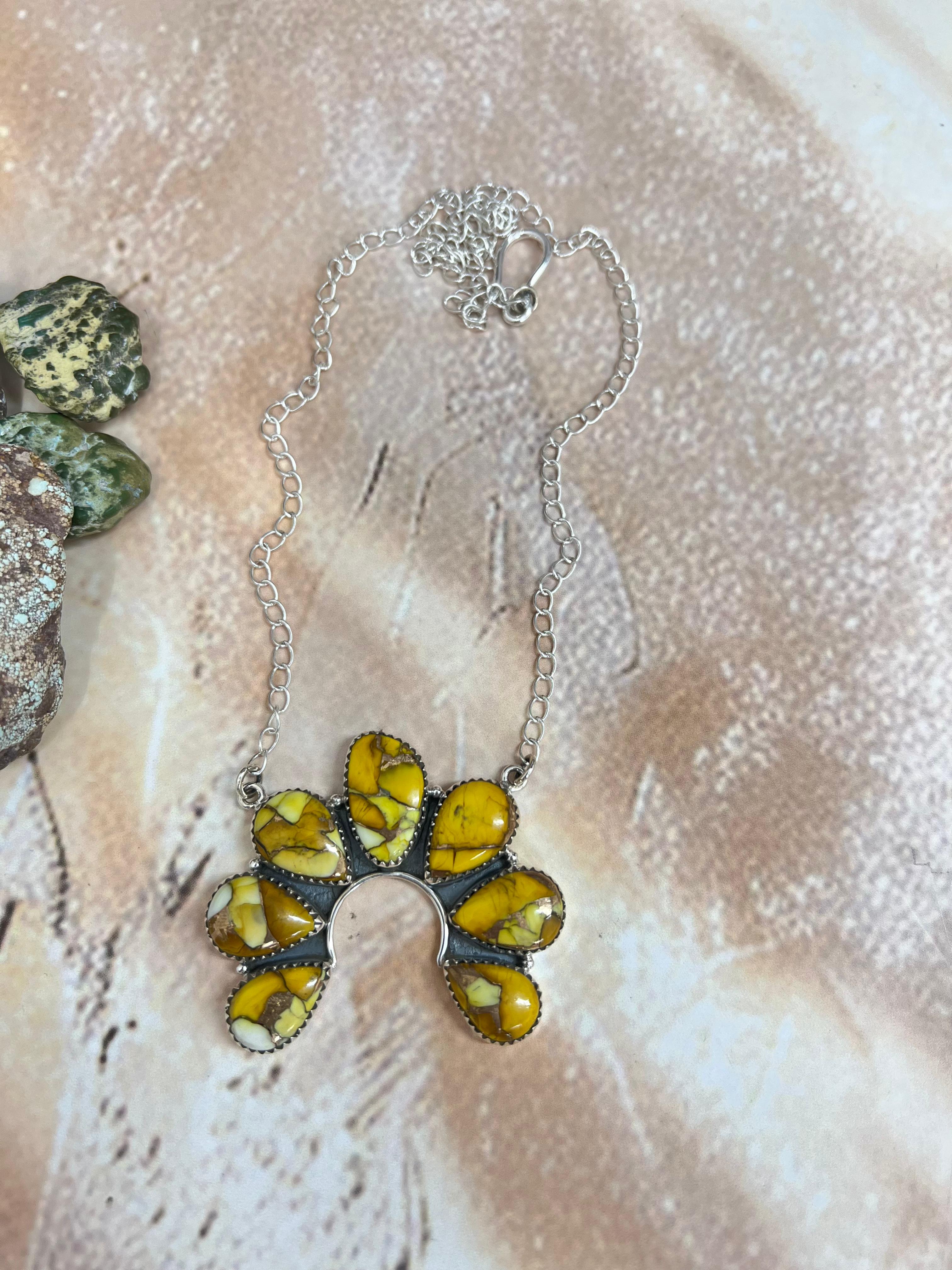 Handmade Sterling Silver Honey Dahlia Necklace with Signed Nizhoni