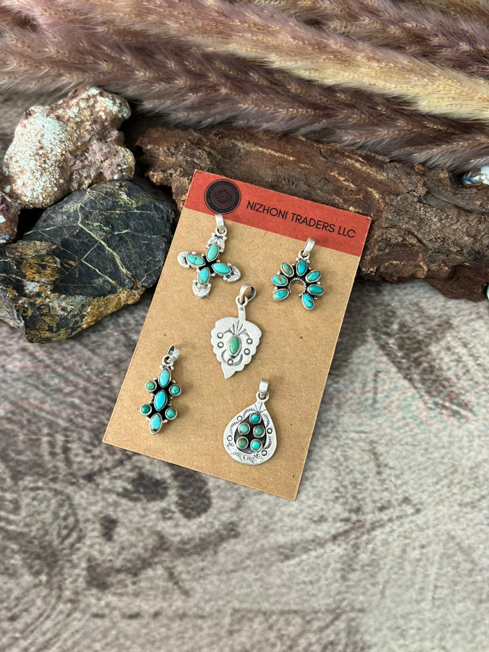 Handmade Sterling Silver Kingman Turquoise Pendant Card