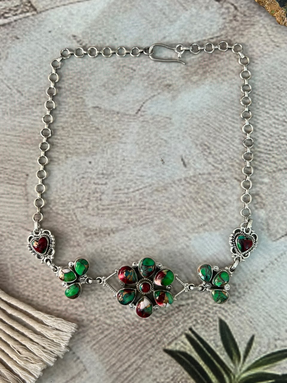 Handmade Sterling Silver Christmas Dahlia Collection: Choker Necklace Signed Nizhoni
