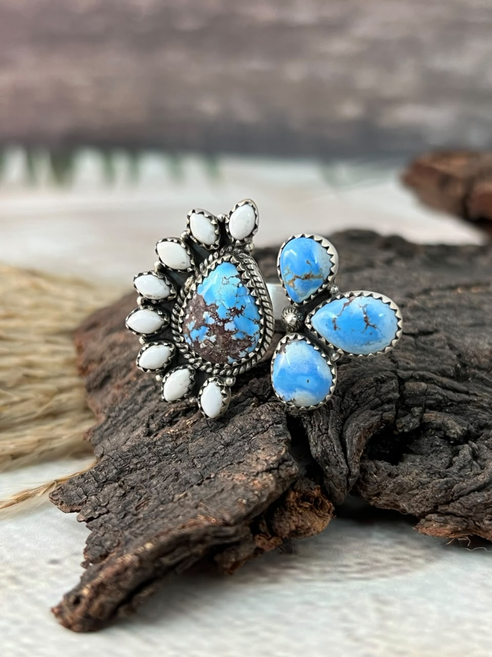 Handmade Sterling Silver Golden Hills with White Buffalo Adjustable Ring Signed Nizhoni
