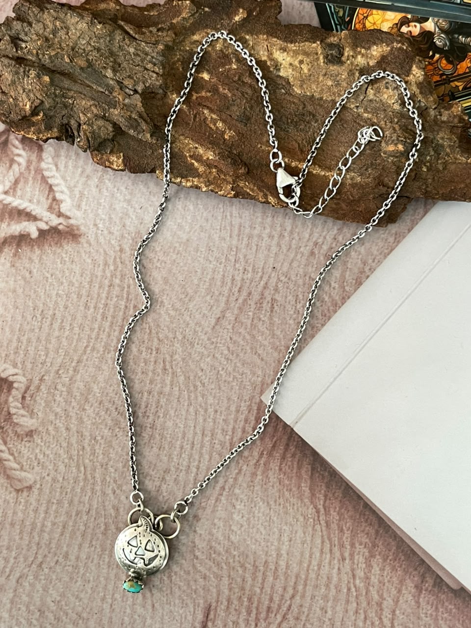 Handmade Sterling Silver Kingman Turquoise Halloween Collection: Necklace Signed Nizhoni