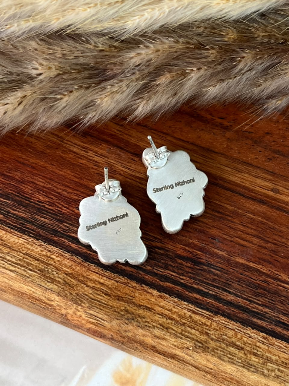 Handmade Sterling Silver White Buffalo Post Studs Earrings Signed Nizhoni
