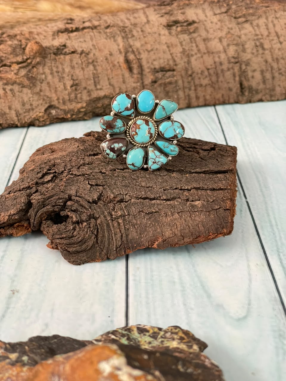 Handmade Sterling Silver Egyptian Turquoise Collection: Adjustable Ring Signed Nizhoni