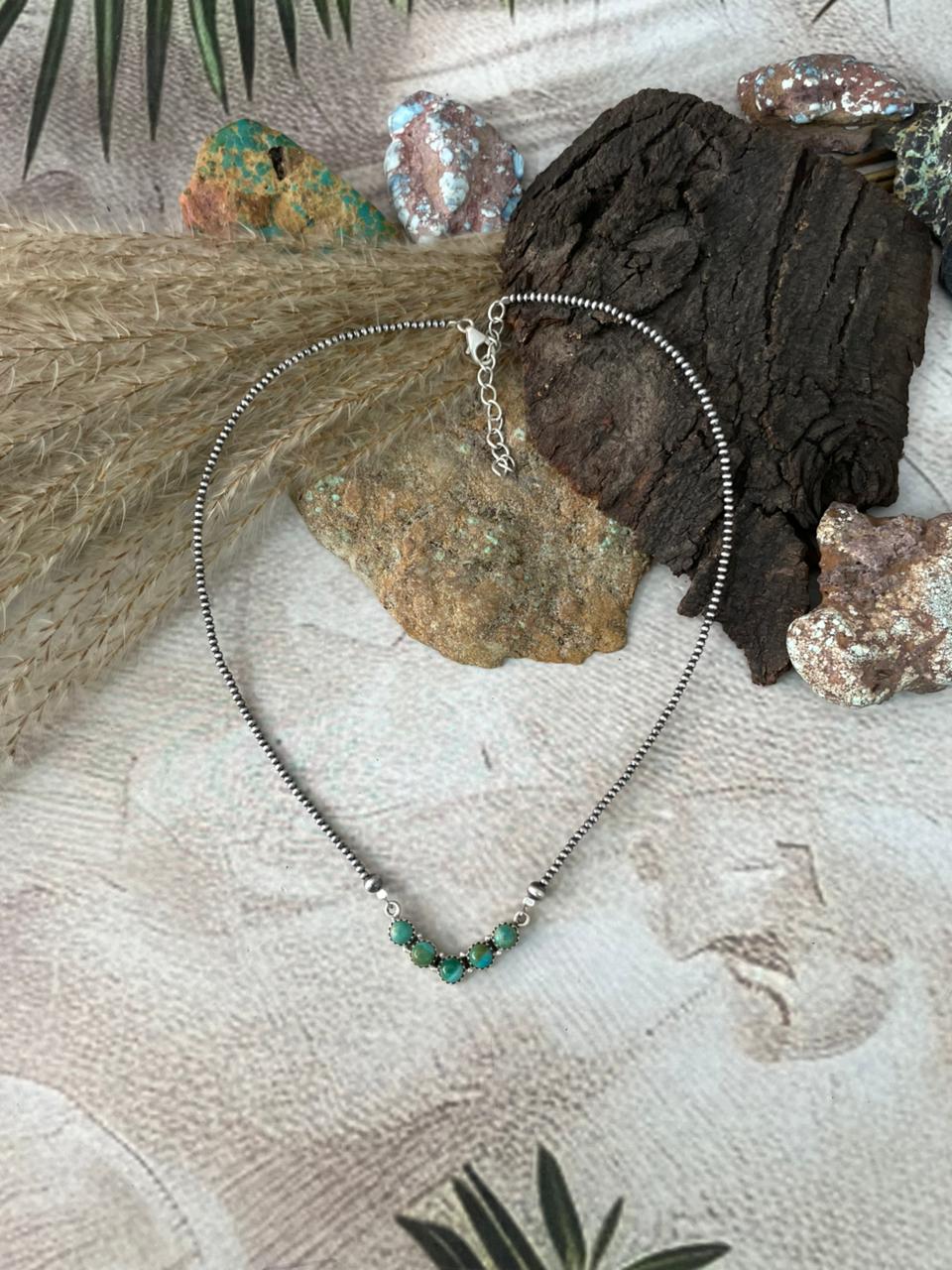 Handmade Sterling Silver Kingman Turquoise Beaded Necklace "Signed Nizhoni"