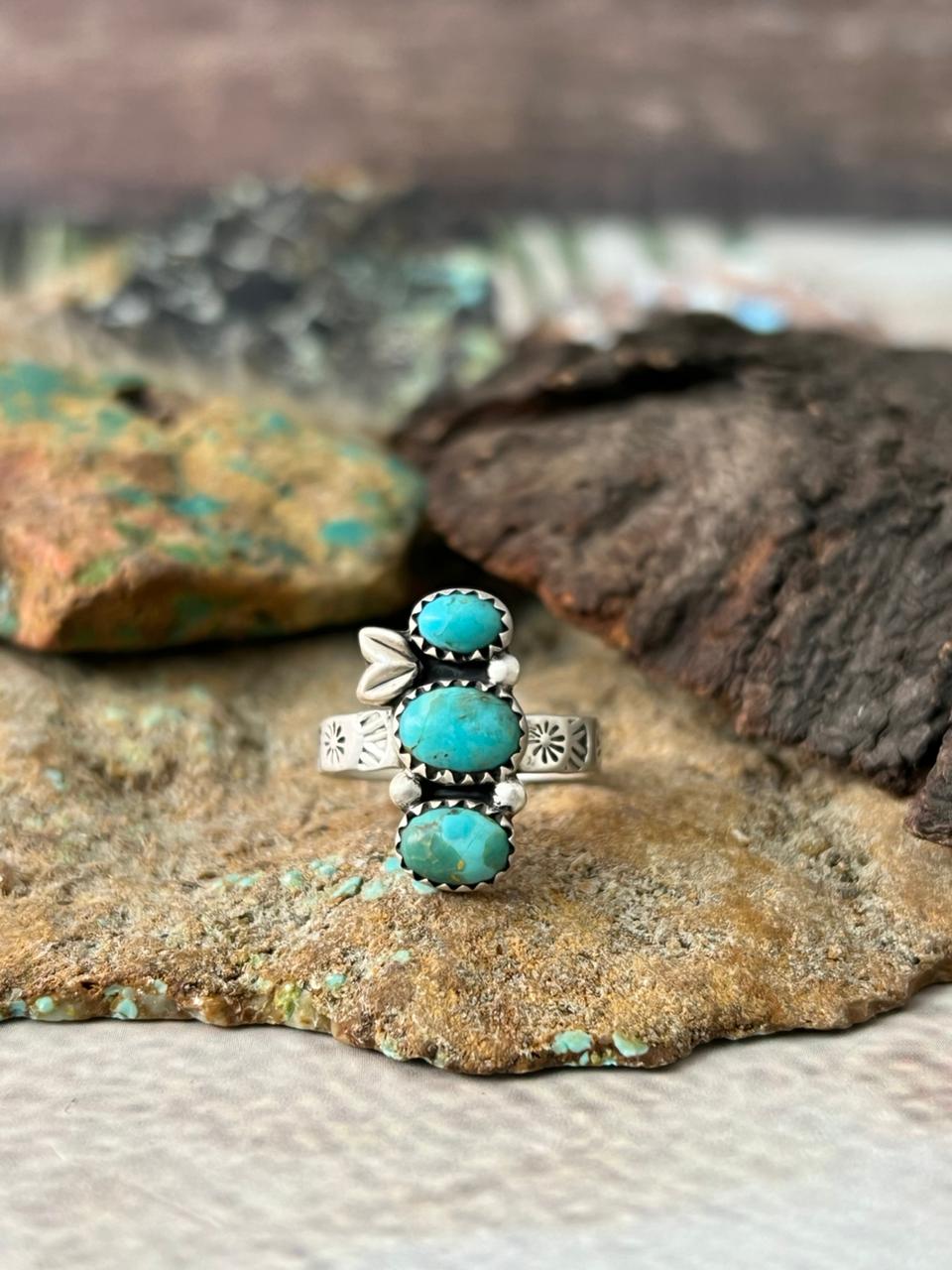 Handmade Sterling Silver Kingman Turquoise Adjustable Ring "Signed Nizhoni"