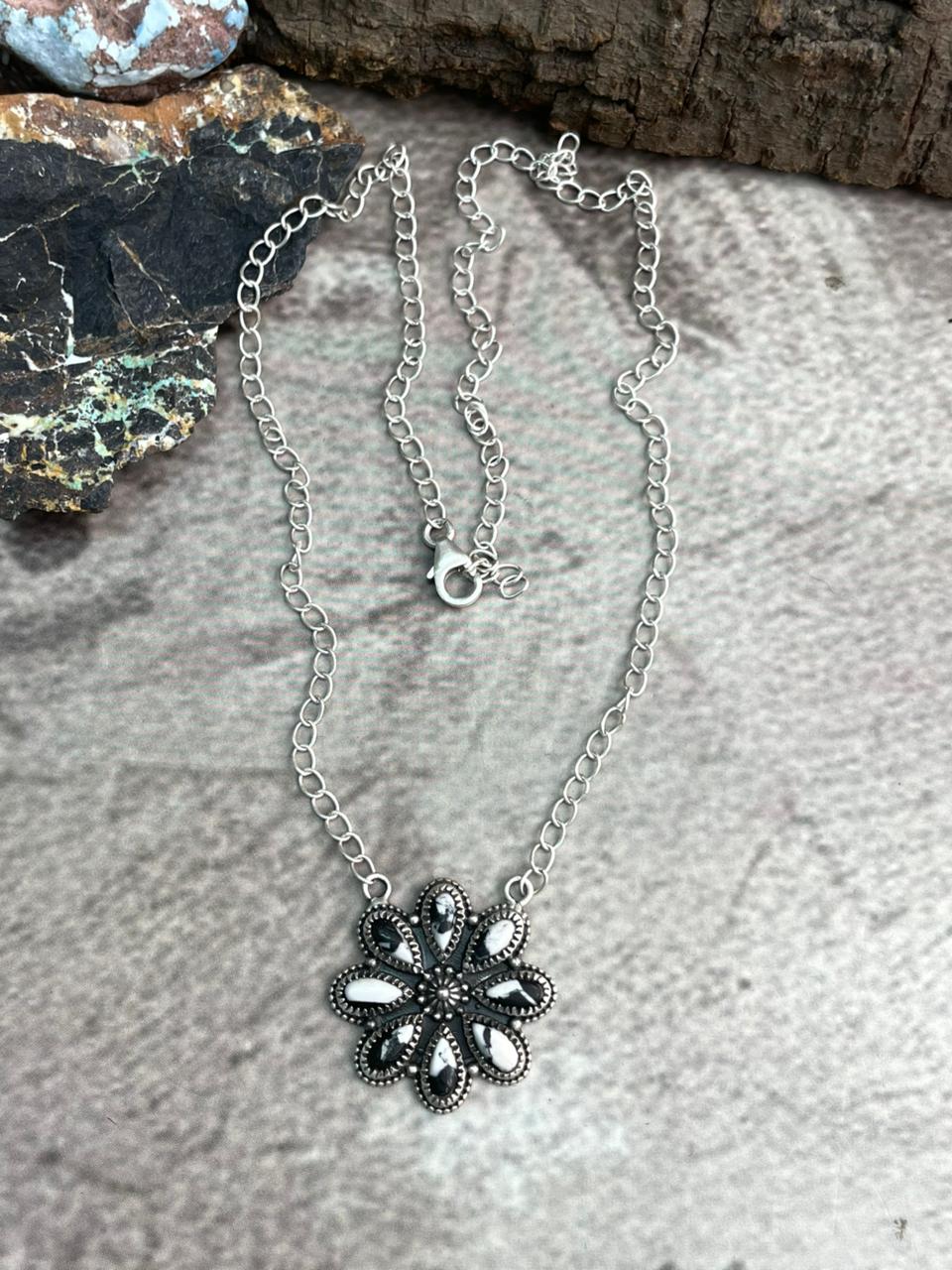 Handmade Sterling Silver White Buffalo Necklace "Signed Nizhoni"