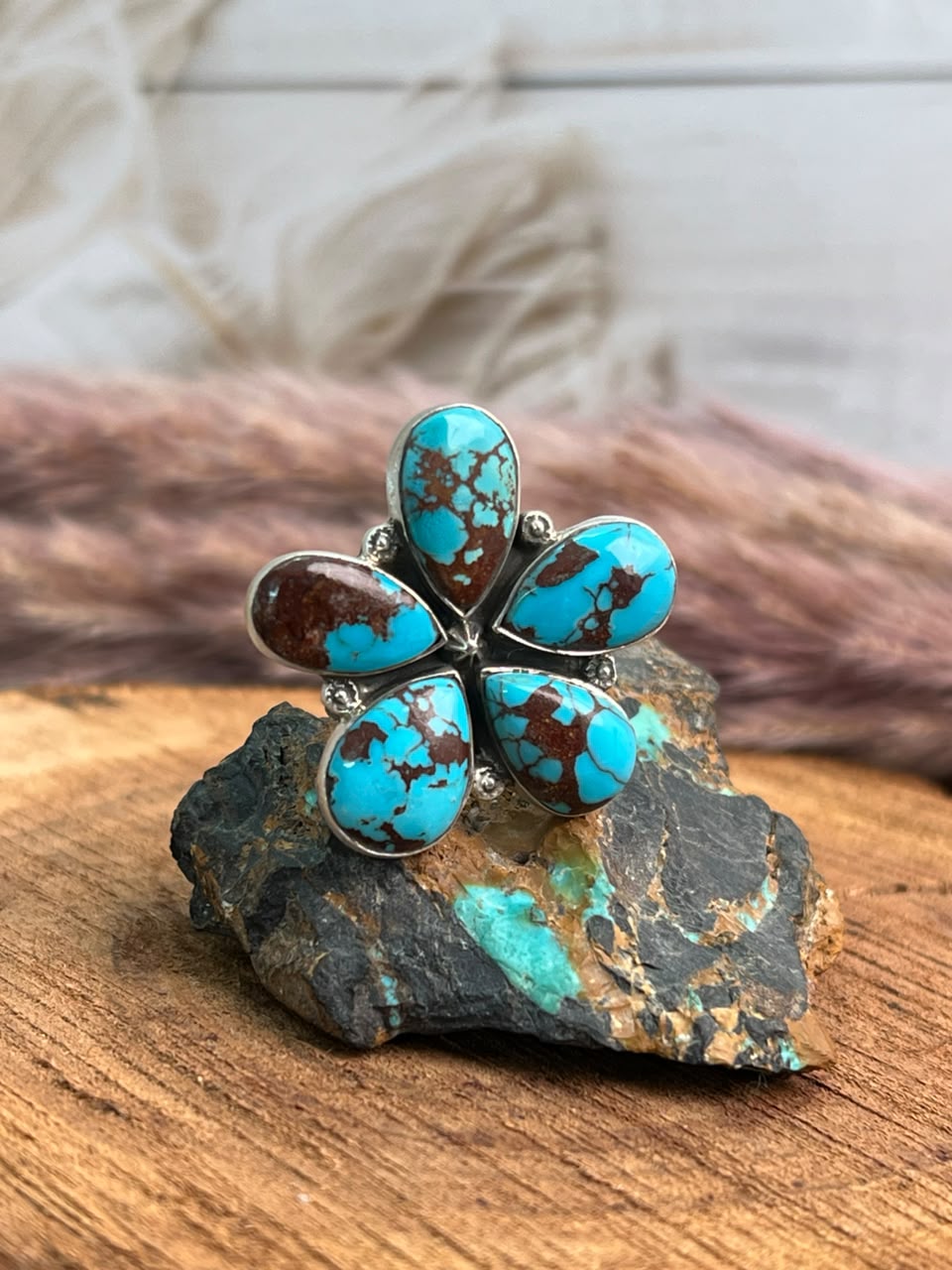 Handmade Sterling Silver Egyptian Turquoise Collection: Adjustable Ring Signed Nizhoni
