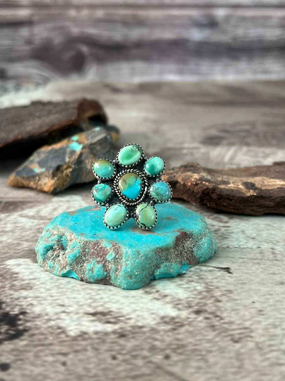 Handmade Sterling Silver Carico Lake Turquoise Adjustable Ring Signed Nizhoni
