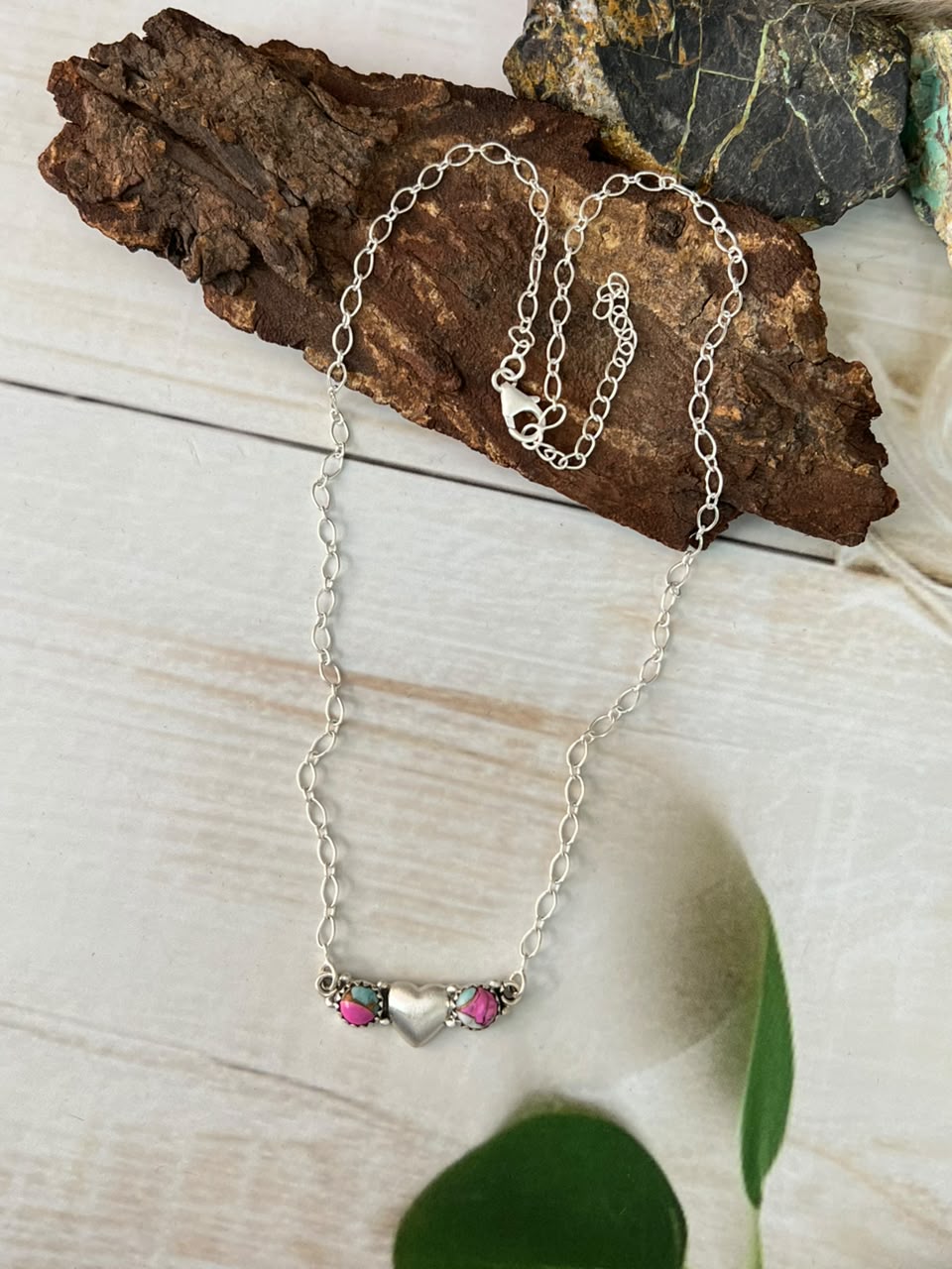Handmade Sterling Silver Cotton Candy Heart Collection: Necklace Signed Nizhoni