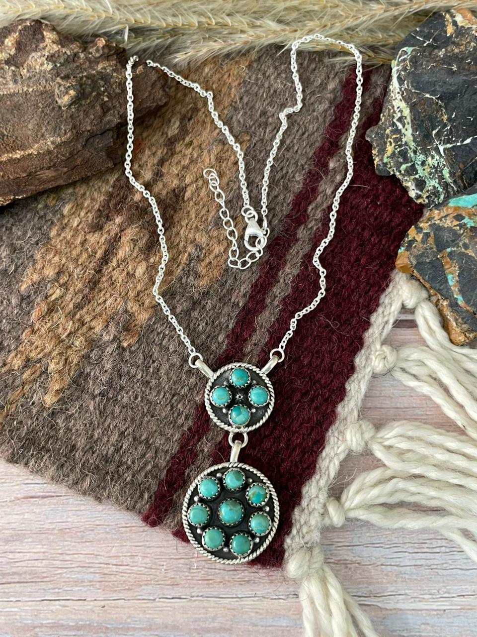 Handmade Sterling Silver Kingman Turquoise Necklace "Signed Nizhoni"