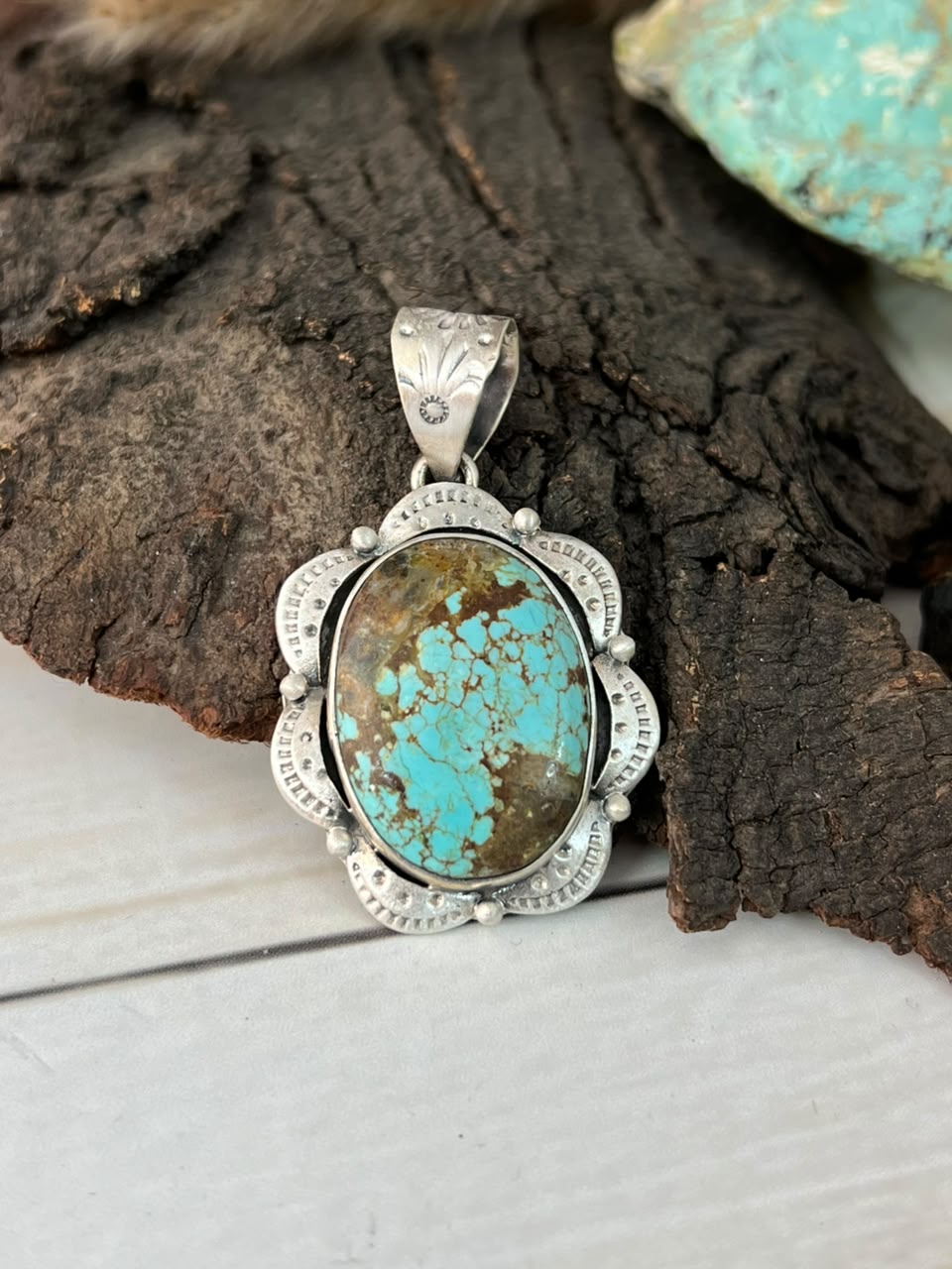 Handmade Sterling Silver Number 8 Turquoise Pendant Signed Nizhoni