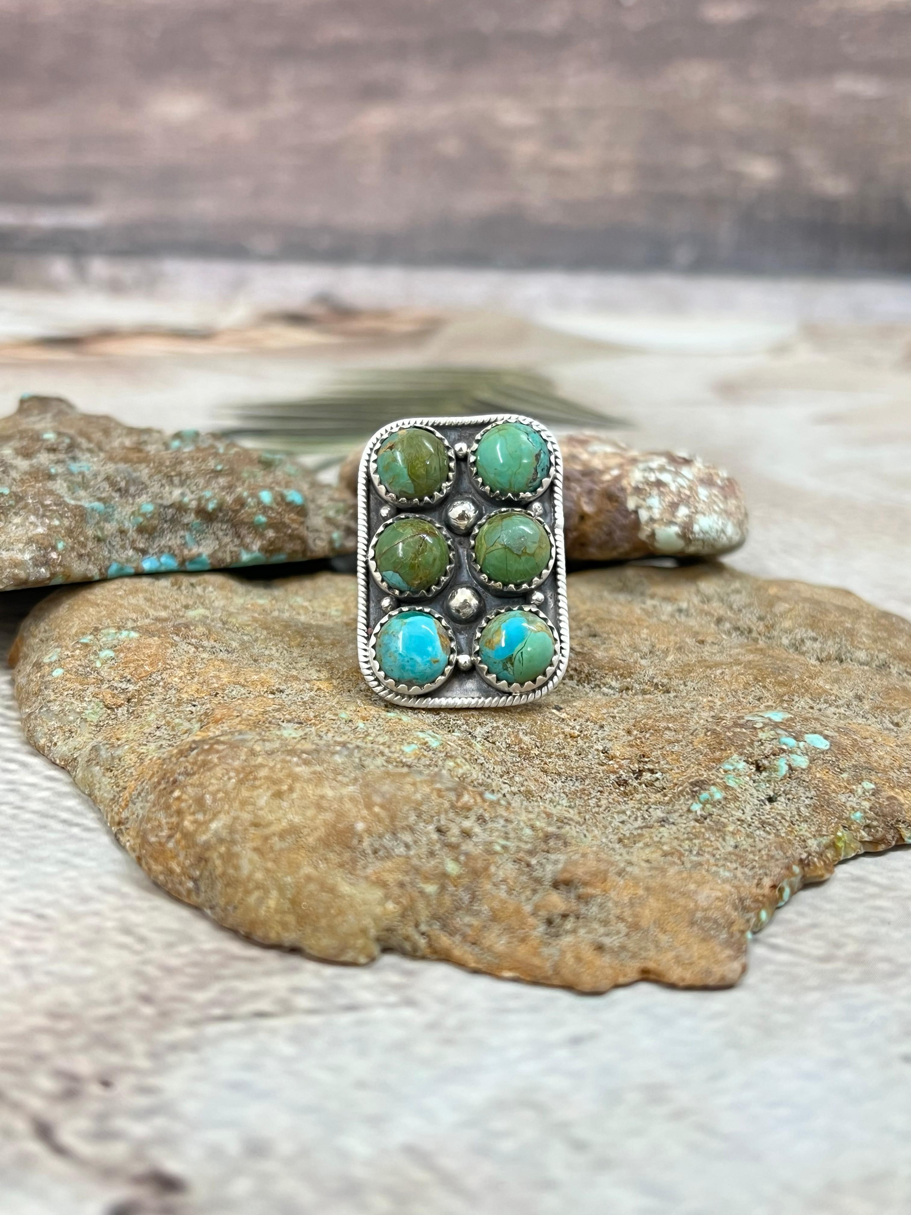 Handmade Sterling Silver Kingman Turquoise Adjustable Ring Signed Nizhoni (1)