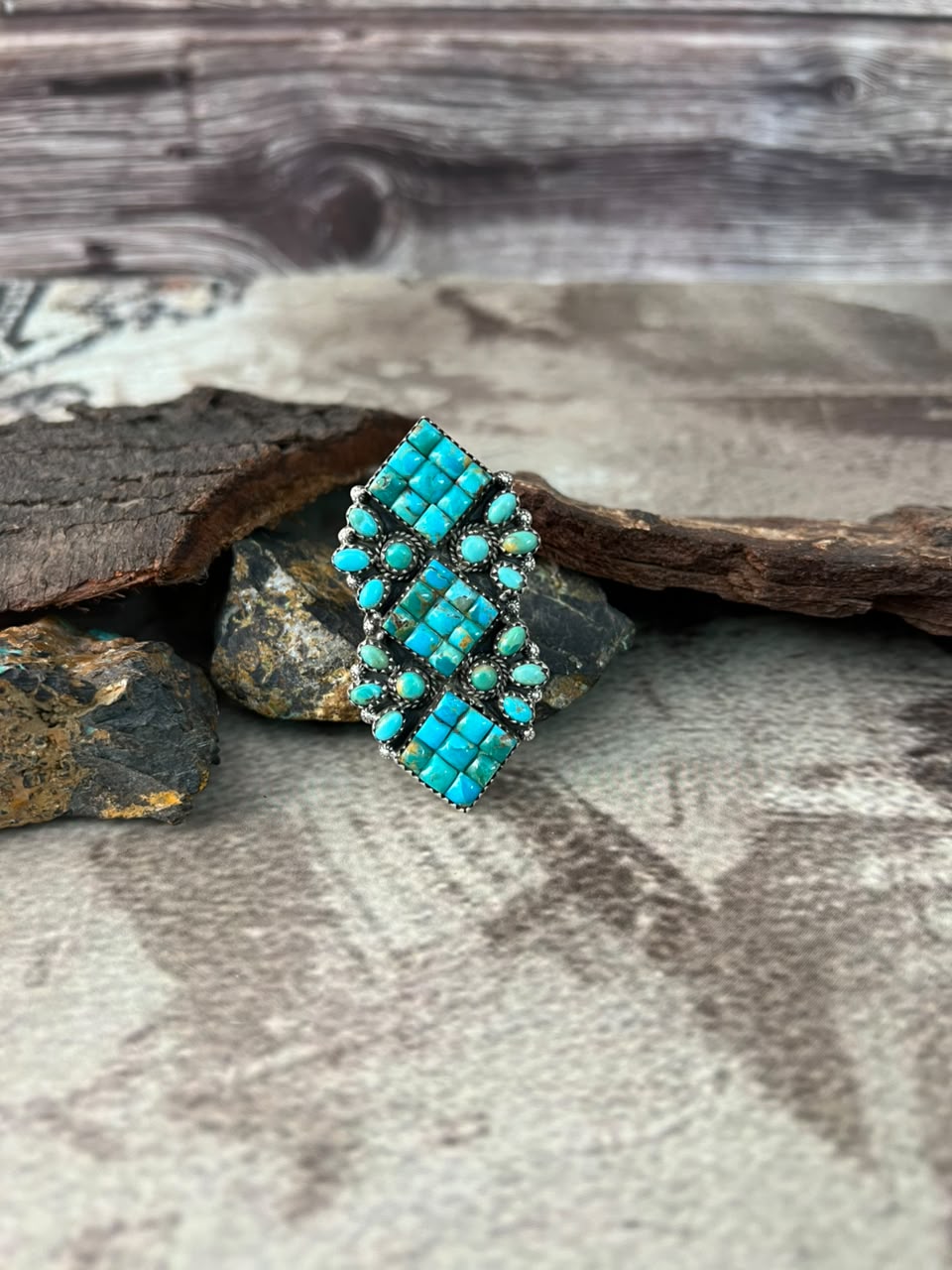 Handmade Sterling Silver Kingman Turquoise Cobble Stone Adjustable Ring Signed Nizhoni (6)