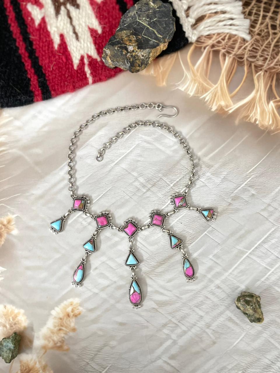 Handmade Sterling Silver Cotton Candy Choker Necklace "Signed Nizhoni"