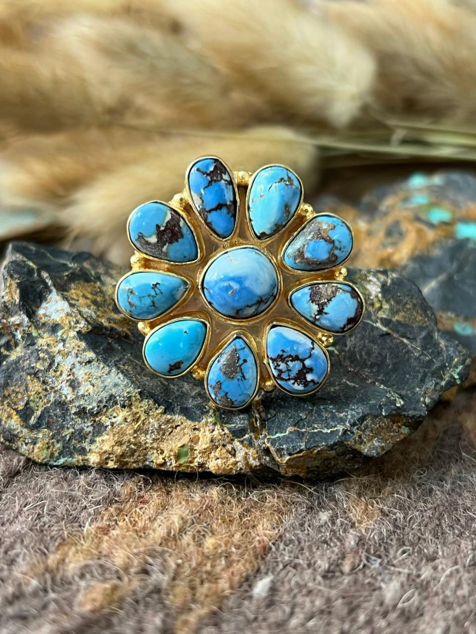 “The Golden Collection” Natural Golden Hills Turquoise Adjustable Ring