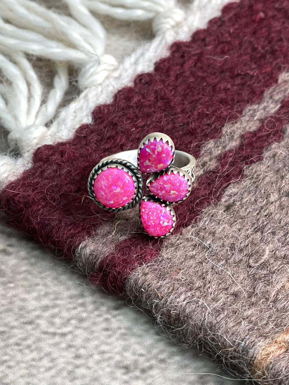 Handmade Sterling Silver Hot Pink Adjustable Ring "Signed Nizhoni"