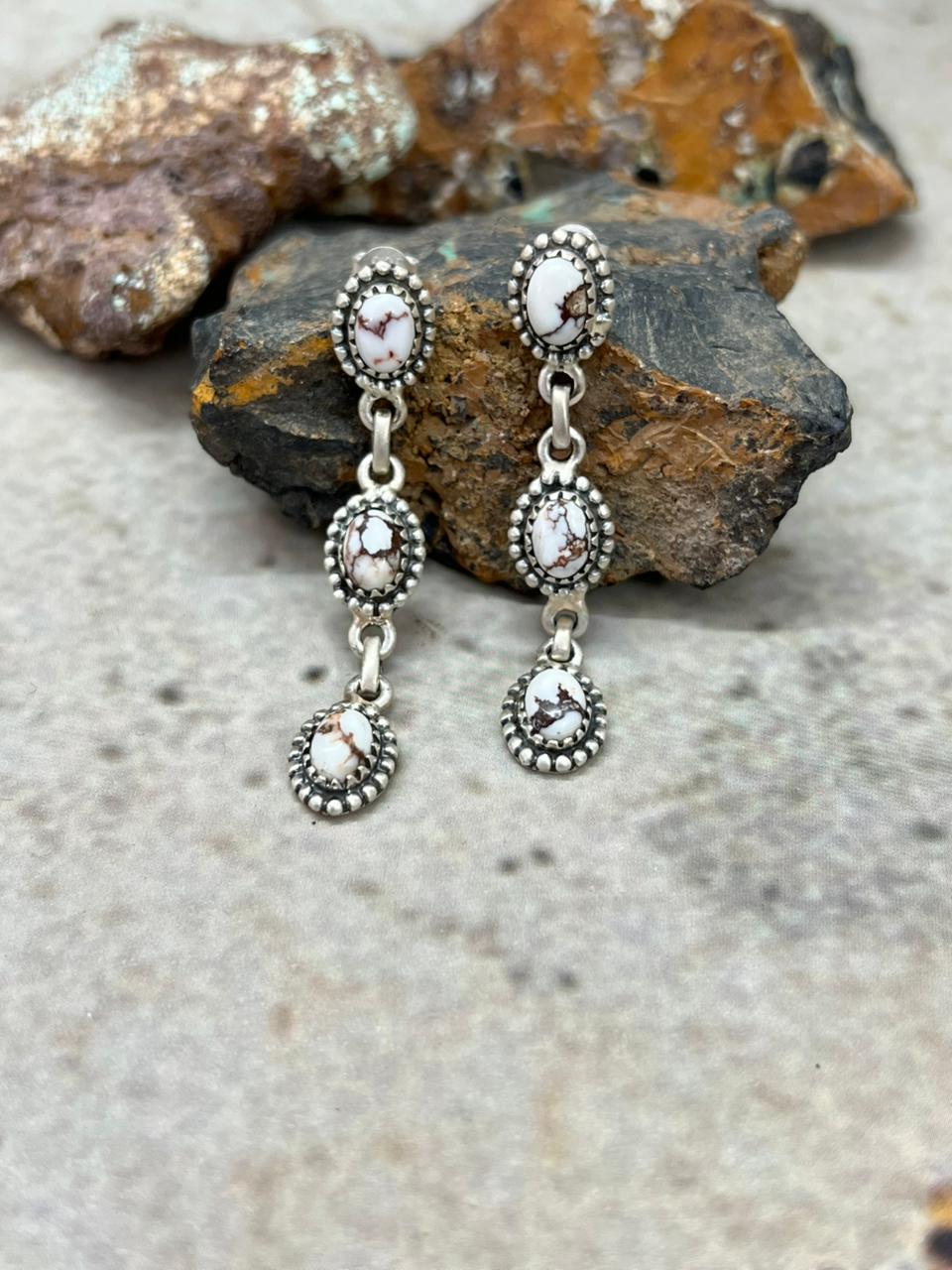 Handmade Sterling Silver Wildhorse Magnesite Post Dangle Earrings "Signed Nizhoni"