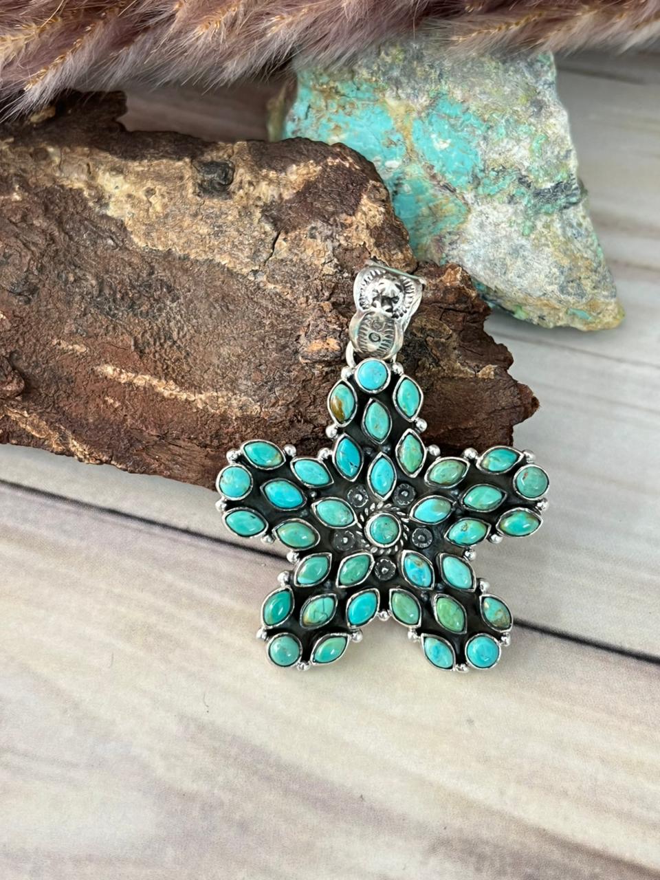 Handmade Sterling Silver Kingman Turquoise Pendant Signed Nizhoni