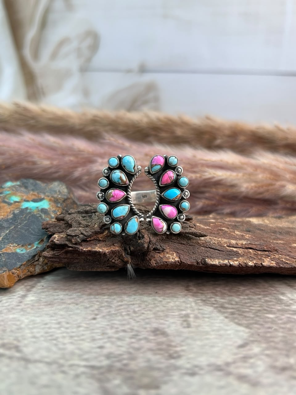 Handmade Sterling Silver Cotton Candy Adjustable Ring Signed Nizhoni