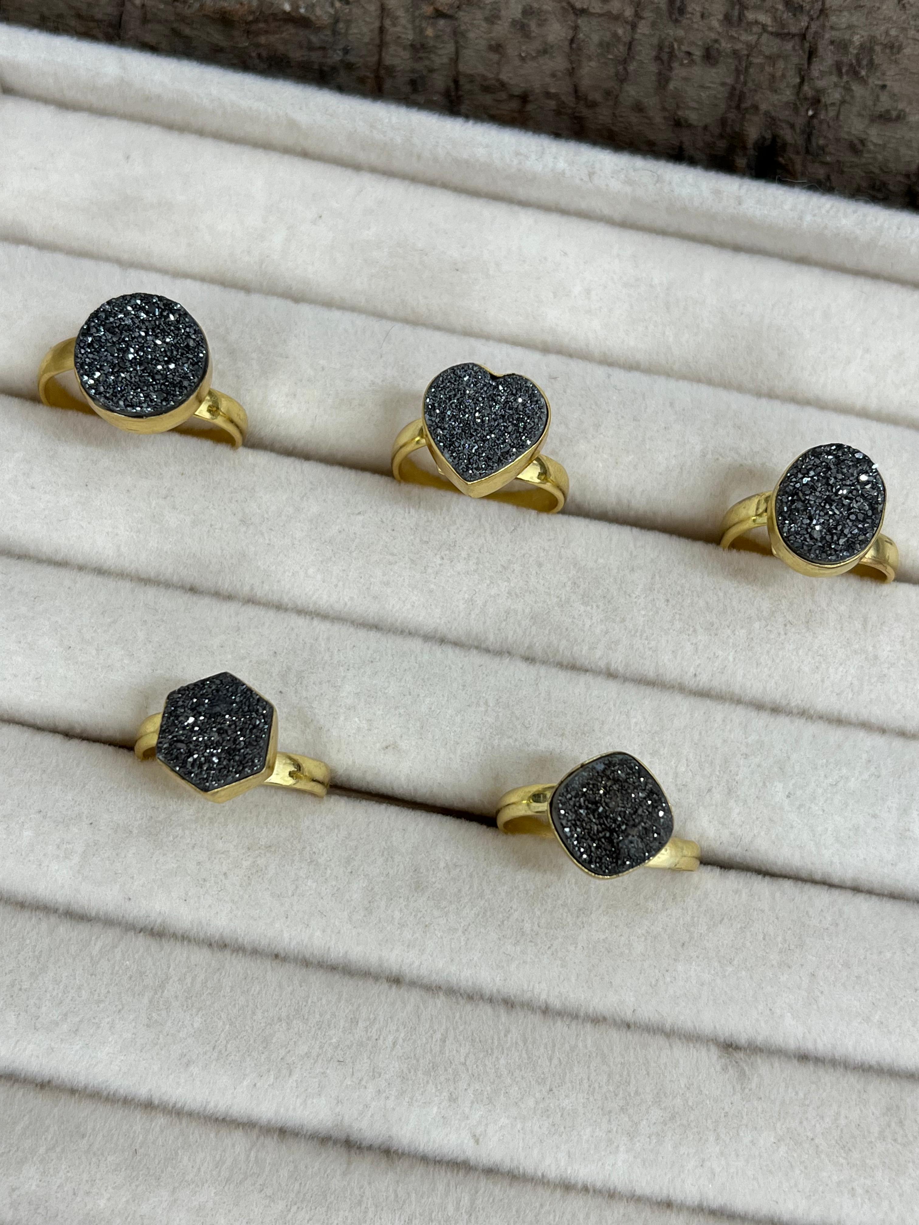 “The Boho Collection” Handmade Natural Charcoal Druzy Adjustable Ring