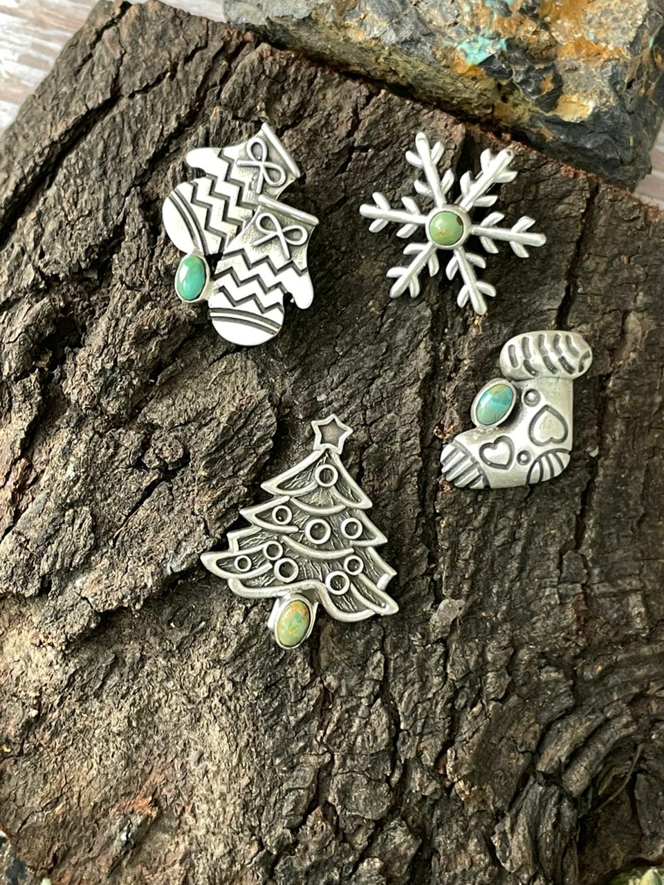 "Christmas Collection" Handmade Sterling Silver Kingman Turquoise Hat Pin" Signed Nizhoni"