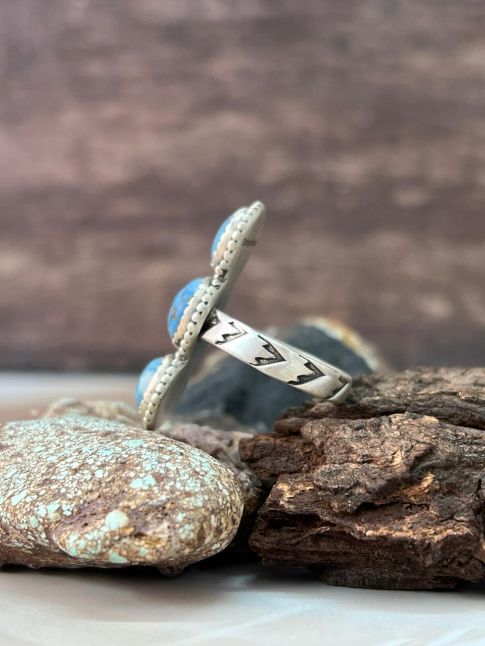 Handmade Sterling Silver Golden Hills Turquoise Adjustable Ring "Signed Nizhoni"