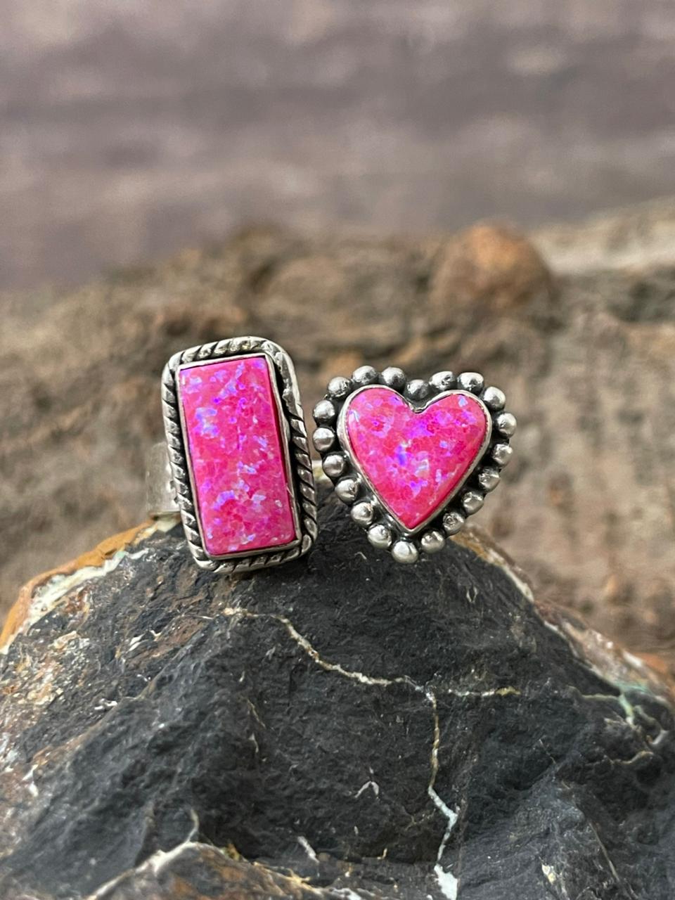 "Heart Collection" Handmade Sterling Silver Hot Pink Adjustable Ring "Signed Nizhoni"