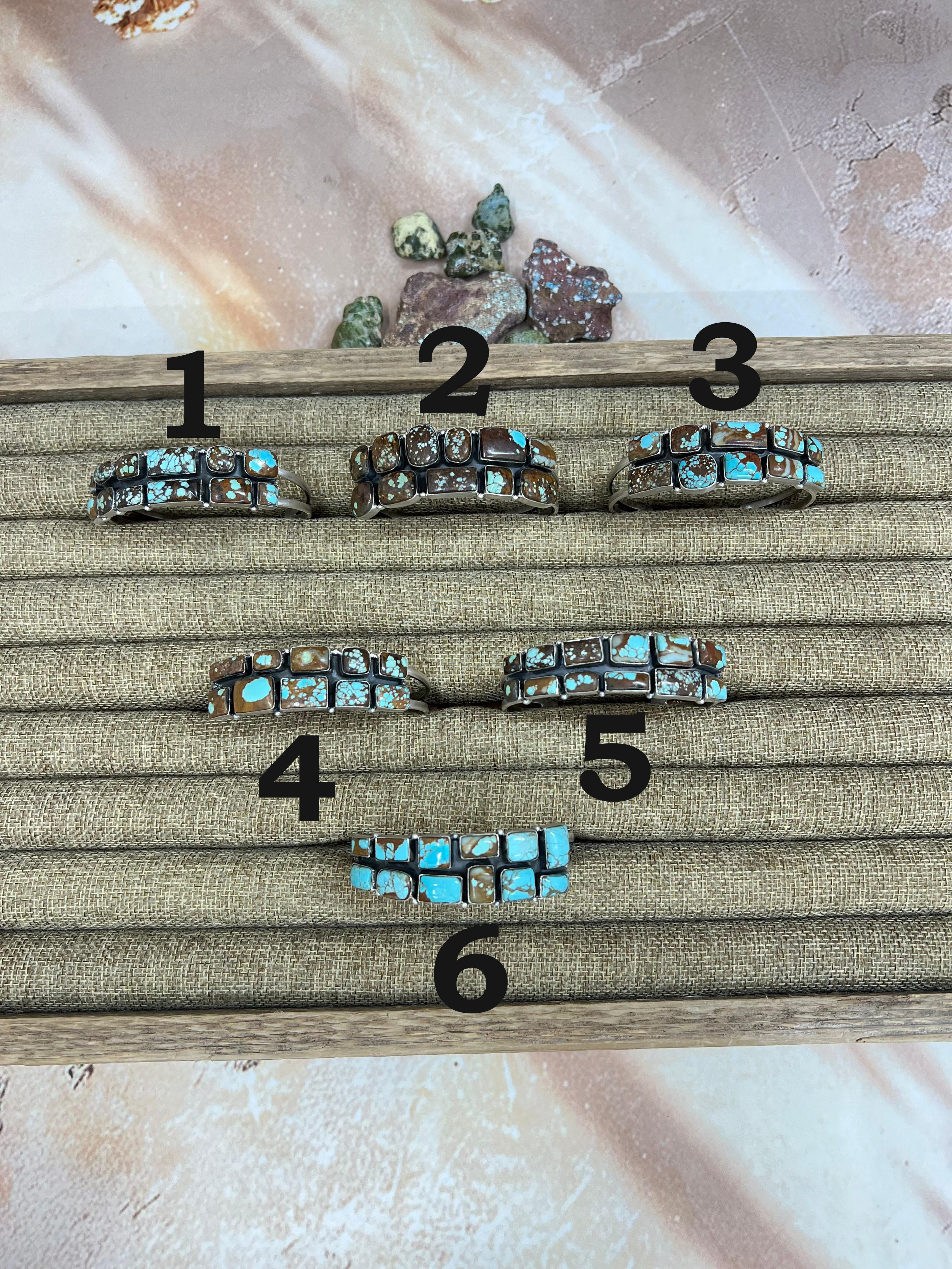 Handmade Sterling Silver Number 8 Turquoise Cuff Bracelet with Signed Nizhoni