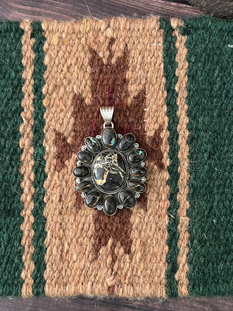 Handmade Sterling Silver Blackjack Turquoise Collection: Pendant Signed Nizhoni