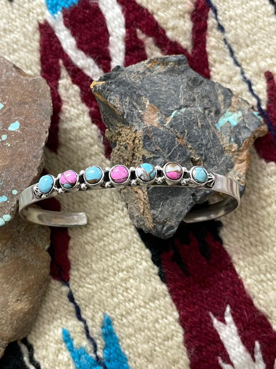 Handmade Sterling Silver Cotton Candy Cuff Bracelet "Signed Nizhoni"