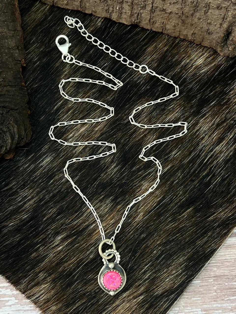 Handmade Sterling Silver Hot Pink Necklace "Signed Nizhoni"