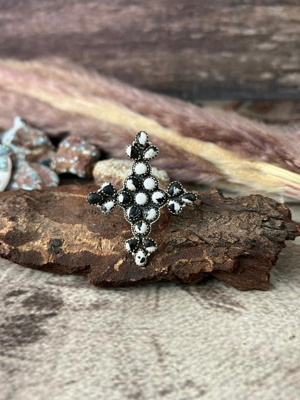 Handmade Sterling Silver White Buffalo Adjustable Ring "Signed Nizhoni"