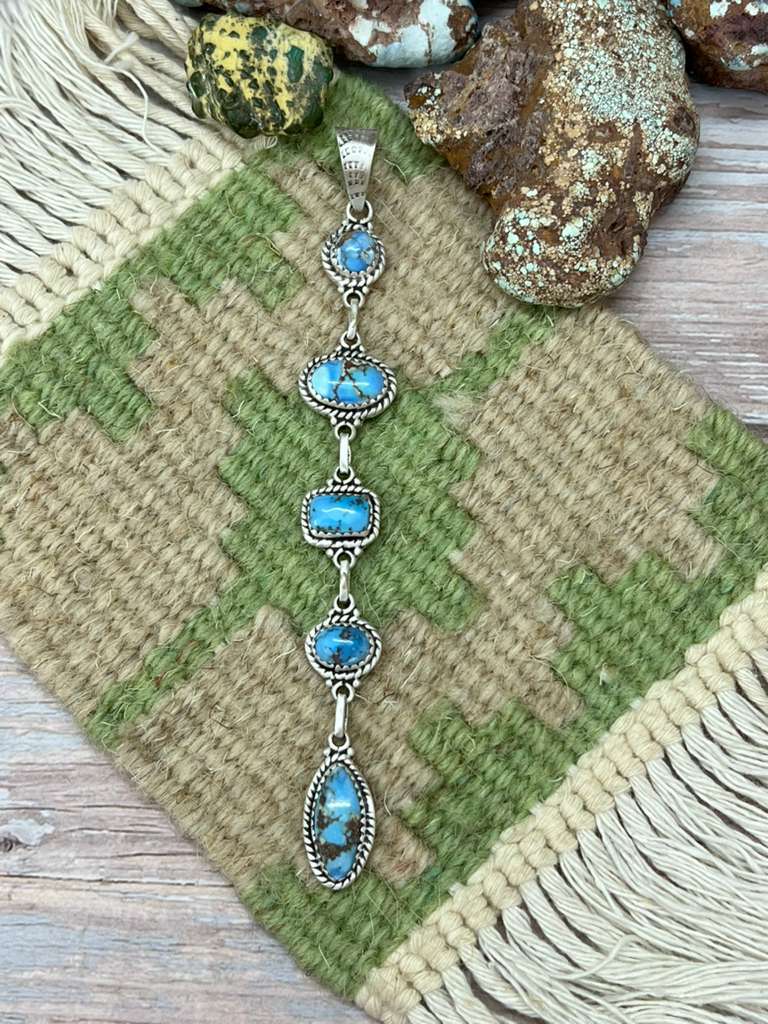 Handmade Sterling Silver Golden Hills Turquoise Pendant "Signed Nizhoni" (7)