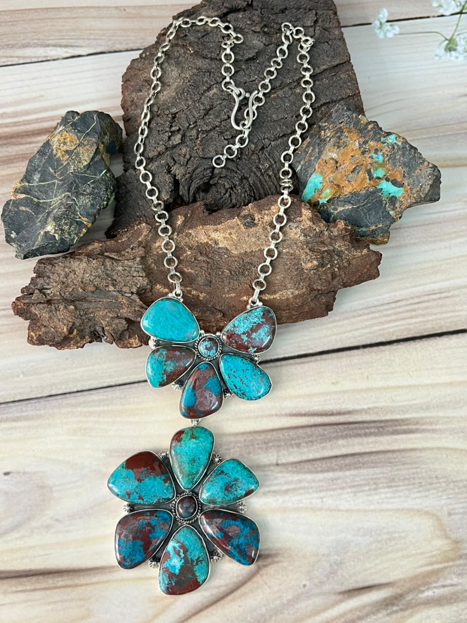 Handmade Sterling Silver Gem Silica Collection: Necklace Signed Nizhoni