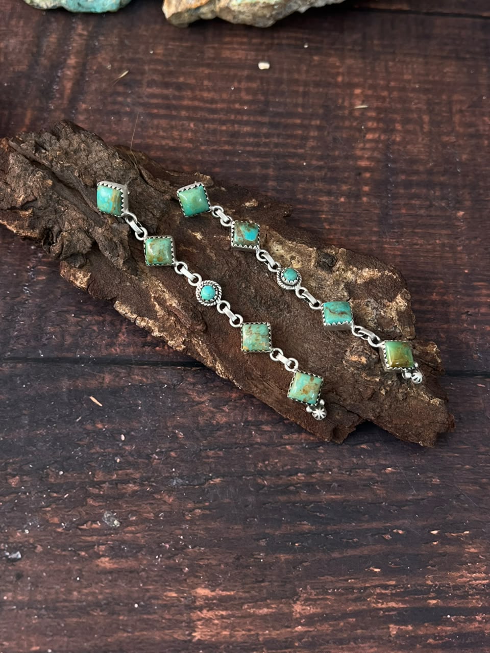 Handmade Sterling Silver Royston Turquoise Post Dangle Earrings Signed Nizhoni