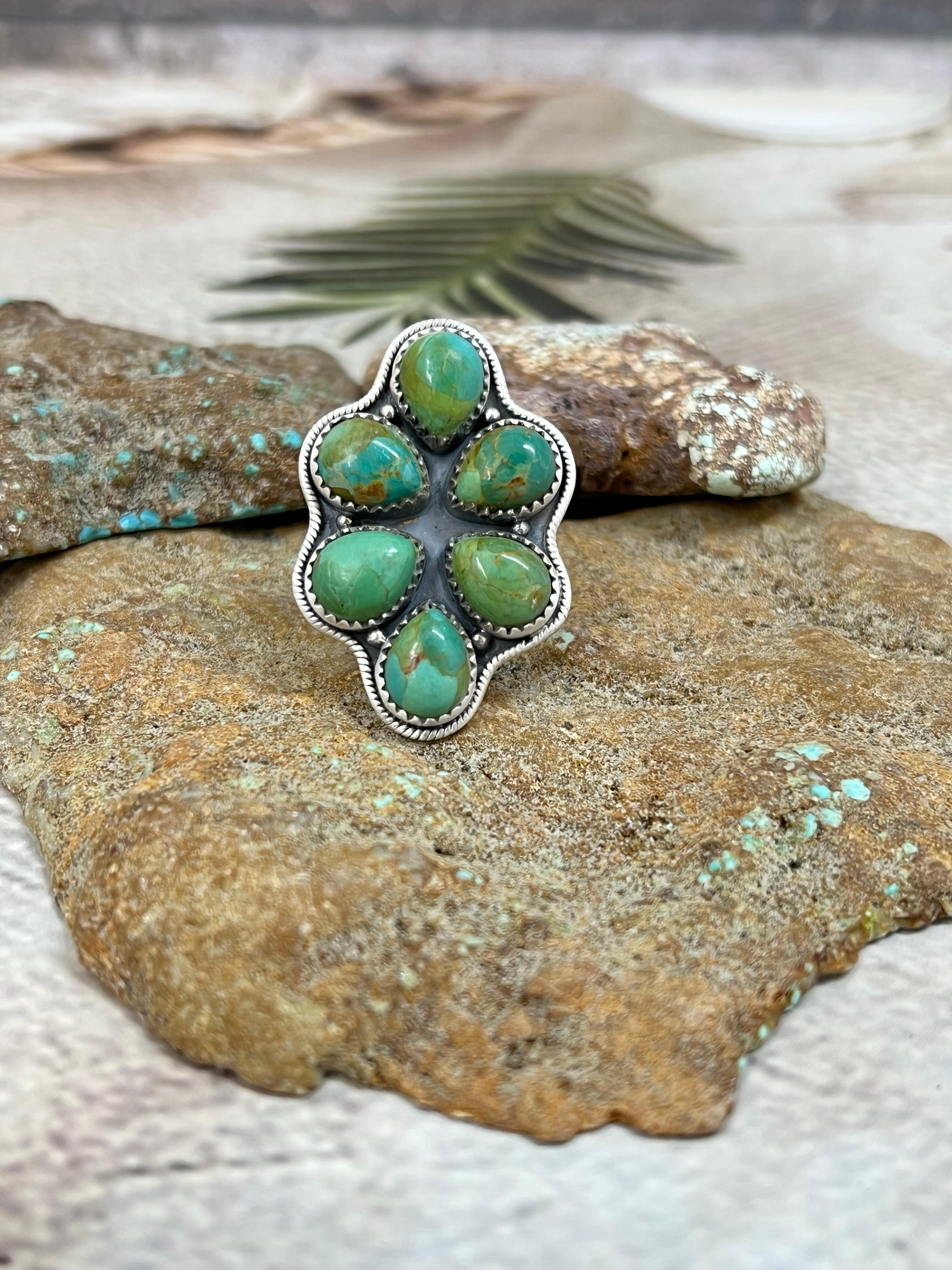 Handmade Sterling Silver Kingman Turquoise Adjustable Ring Signed Nizhoni (4)