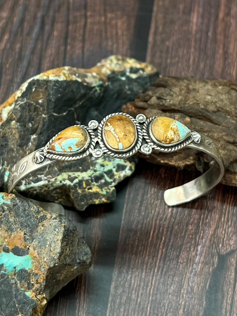 Handmade Sterling Silver Royston Ribbon Turquoise Cuff Bracelet "Signed Nizhoni"