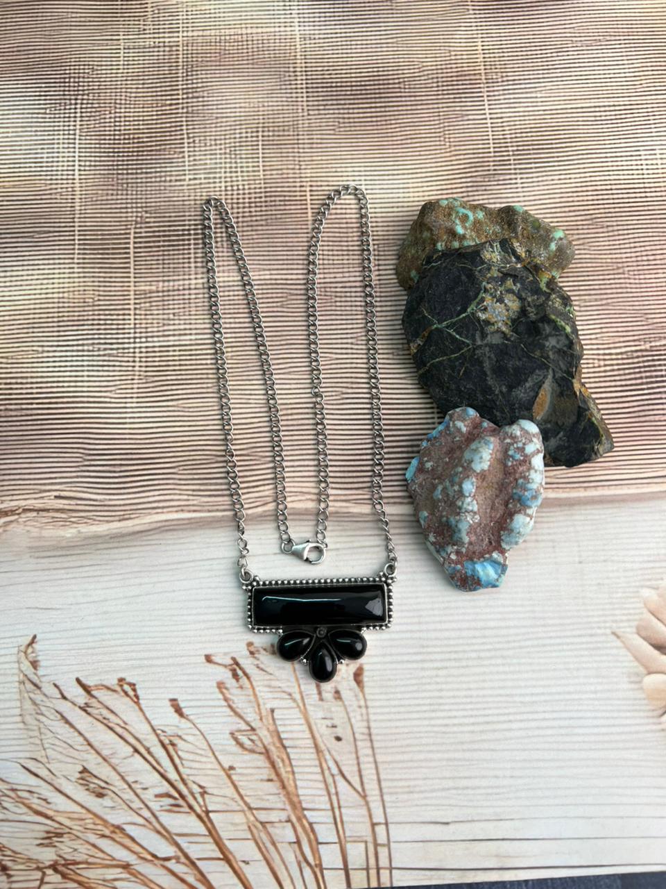 Handmade Sterling Silver Black Onyx Necklace "Signed Nizhoni"