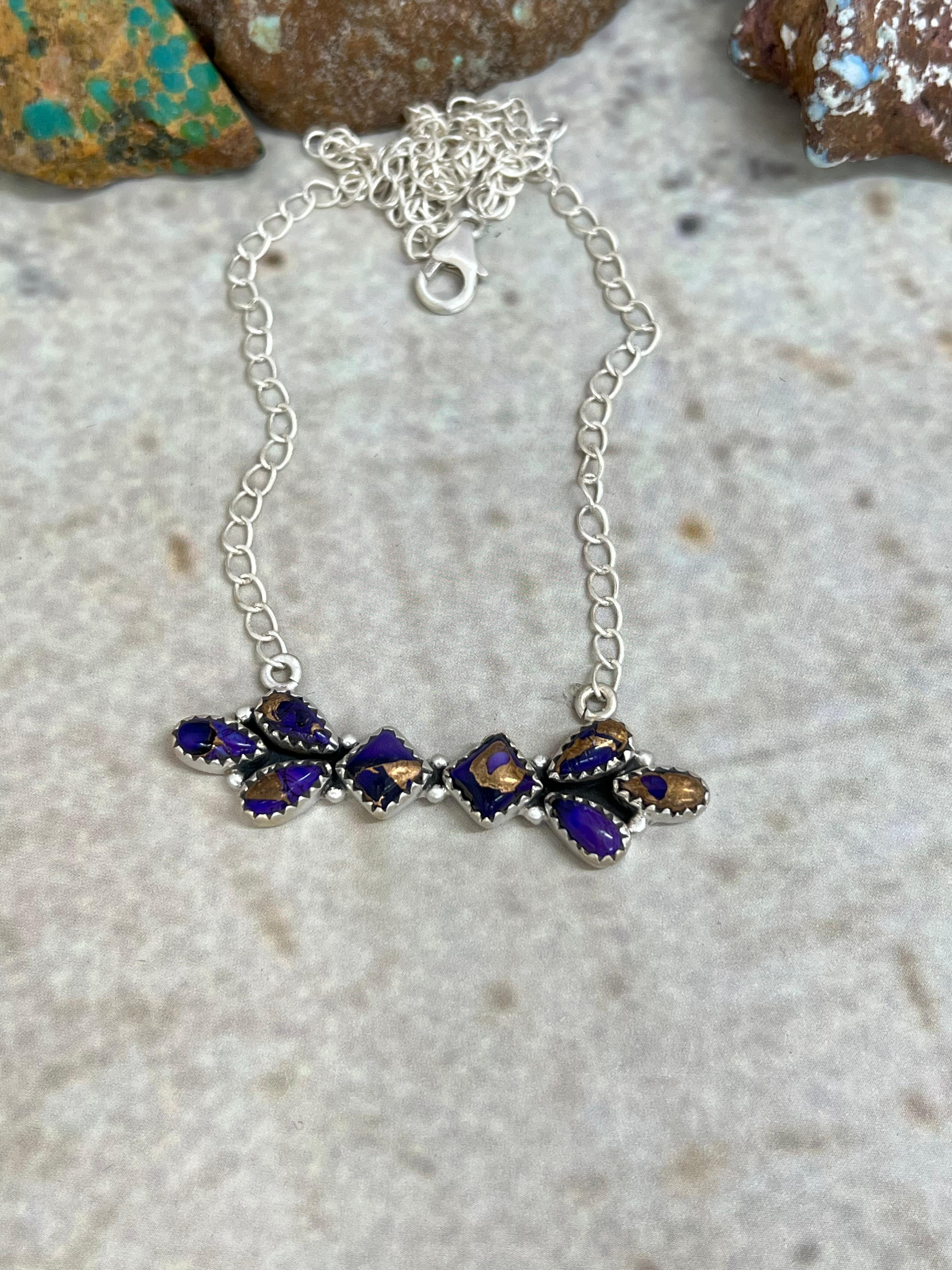 Handmade Sterling Silver Grape Dahlia Necklace with Signed Nizhoni