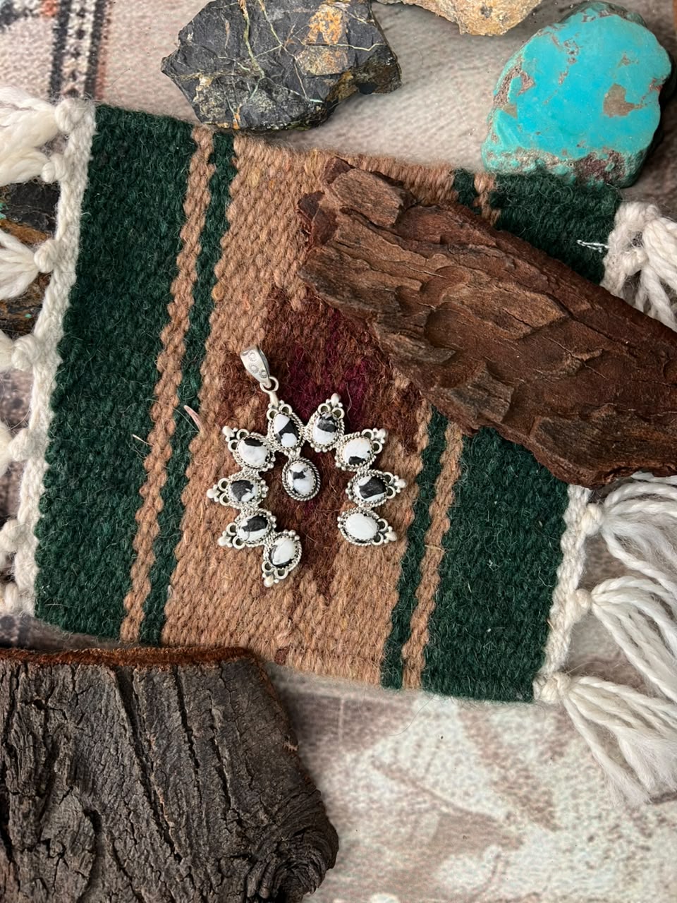 Handmade Sterling Silver White Buffalo Naja Pendant Signed Nizhoni