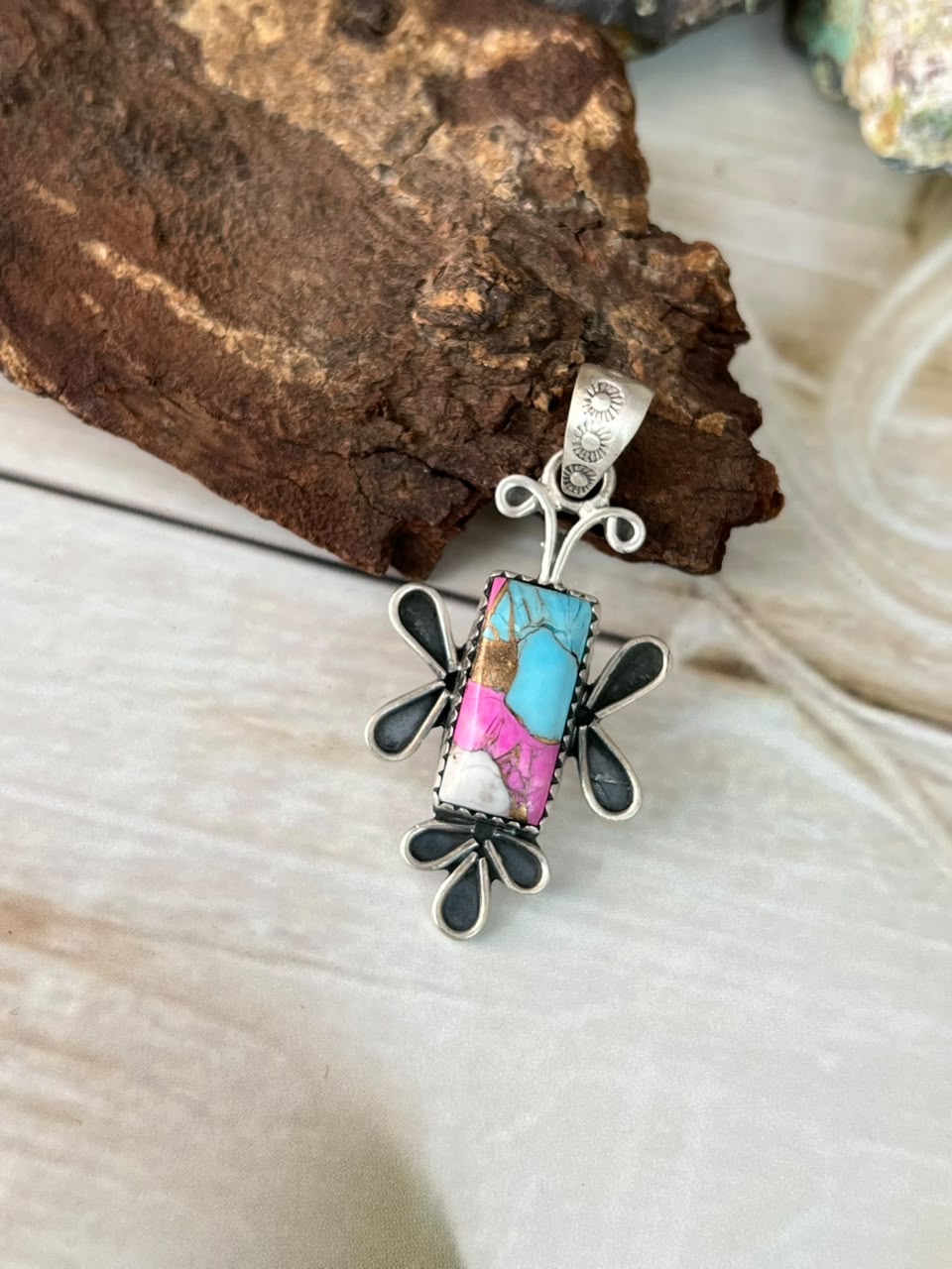 Handmade Sterling Silver Cotton Candy Pendant Signed Nizhoni